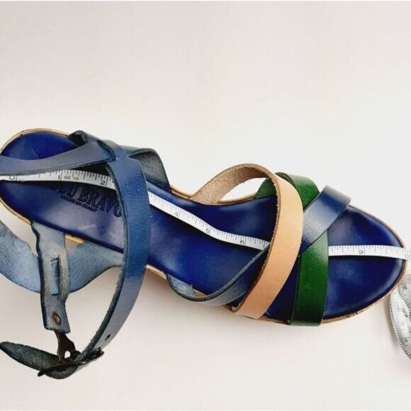 LULU BRAVO Italy Strappy Open Toe Platform Chunky Wedge Heels Sz 8.5 - Picture 16 of 16